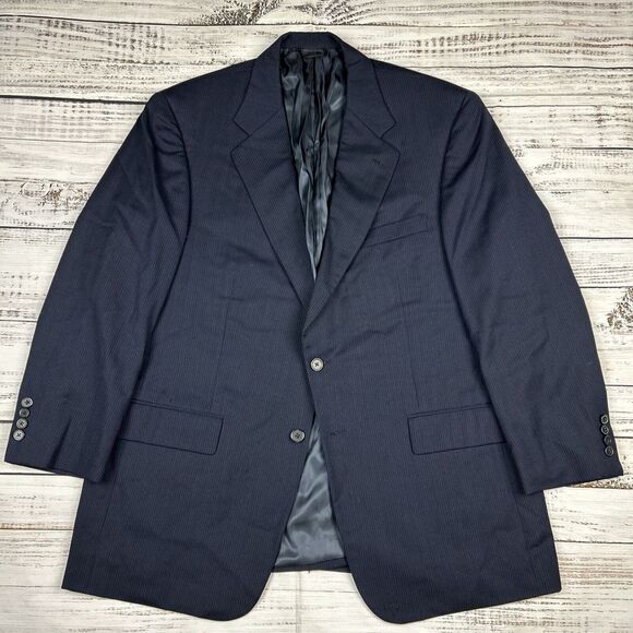 Hilton Suit Jacket Mens 42 R Navy Blue Wool Striped Loro Piana Italy USA‎ Made - Picture 1 of 16